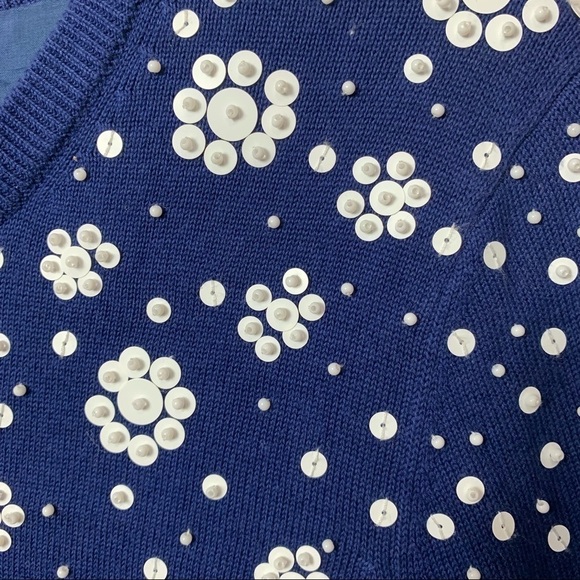 Nwt Michael Kors Embellished Sapphire Zippered Short Sleeve Cardigan Sweater - Picture 3 of 7